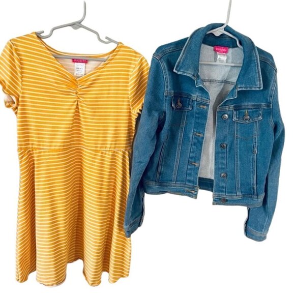 LOT OF 2 Pieces - Zunie Yellow Casual Girls Skater Dress + Zunie Jean Jacket - Picture 2 of 9